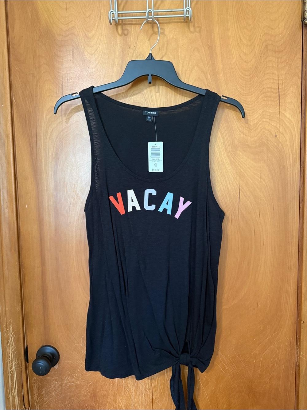 torrid Black Tank Top with Multicolor VACAY Letters and Front Tie